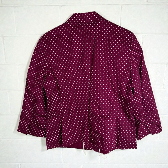 Talbots Maroon White Polka Dot Lined Trench-Style Jacket Blazer Size 12 - Picture 2 of 9